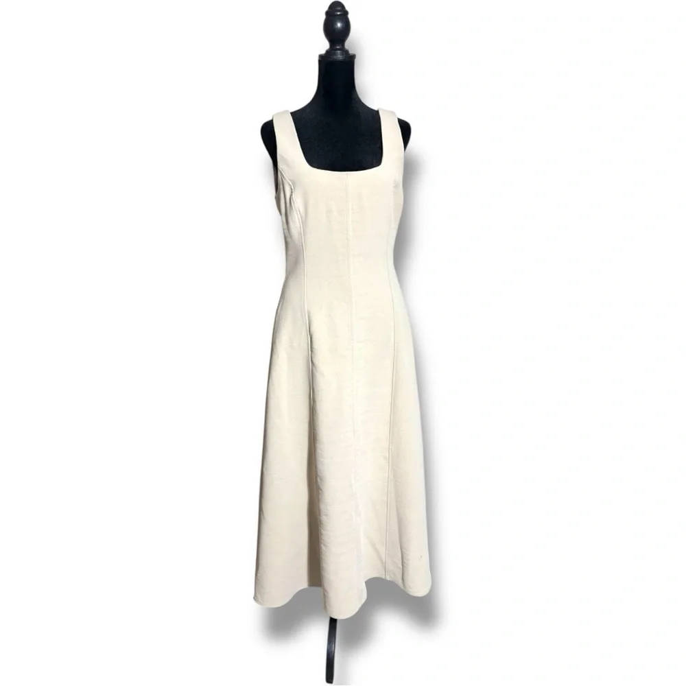 Joie Cream Sleeveless A-Line Square Neck Soft Fit & Flare Midi Dress - Picture 1 of 15